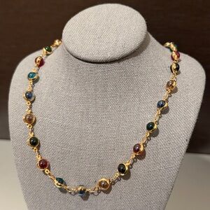 18k Gold Plated Brass With Multicolor Beaded Necklace | Never Worn - only pic